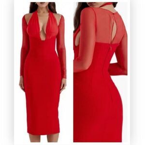 HOUSE OF CB Yasmin Long Sleeve Body-Con Midi Cocktail Dress NWT $285